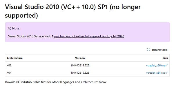 重新安装Microsoft Visual C++ 2010